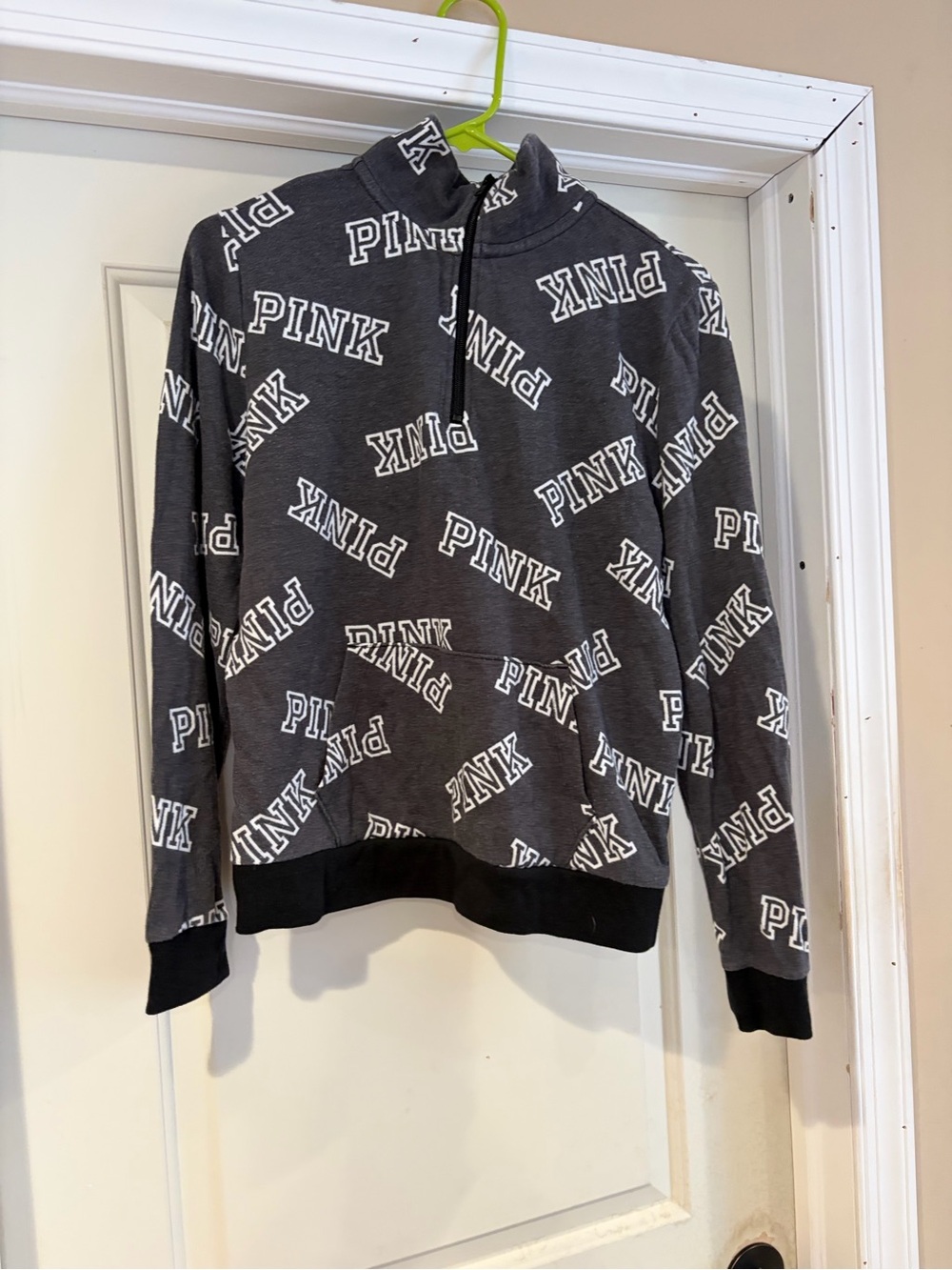 Victoria's Secret PINK Charcoal Gray Logo Quarter-Zip Sweatshirt